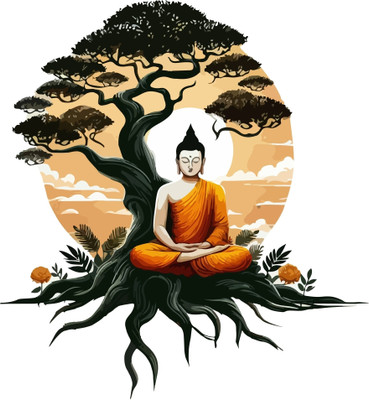 crystalsign 61 cm Buddha sitting under a bodhi tree Self Adhesive Sticker(Pack of 1)