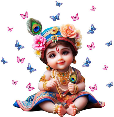 STICKER STUDIO 20 inch Bal Krishna ji Wall Sticker with Multi Colour Size - 20 X 14 in Self Adhesive Sticker(Pack of 1)