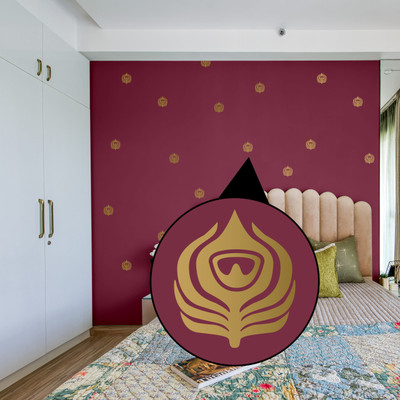 WALLDESIGN 2.6 inch Peacock Feather Pattern Gold Colour Set Of 68 For Bedroom,Kids-Metallic Finish Self Adhesive Sticker(Pack of 68)