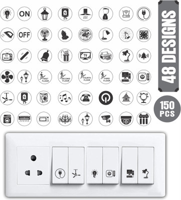 RAIMO 1.5 cm Transparent Switch ID Stickers for Switch Boards, 48 Designs, Pack of 150 Pieces Self Adhesive Sticker(Pack of 1)