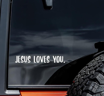 ASW 8 inch Jesus Loves You Vinyl Decal – 8'' x 1.1'' Christian Car Sticker Self Adhesive Sticker(Pack of 1)