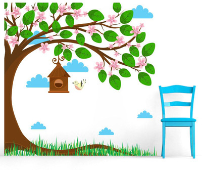 VCREATE DECOR 58 cm Colorful Tree Wall Sticker & Decal Size -( 58 cm x 33 cm ) Self Adhesive Sticker(Pack of 1)