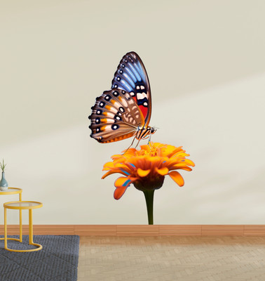 Riditcreation 58 cm Butterflies on flower Self Adhesive Sticker(Pack of 1)