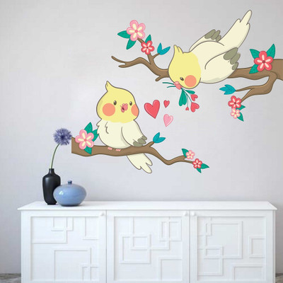 Flipkart SmartBuy 100 cm Cocktail Birds On Branch|Love|Parrots|Decorative For Home|Removeble Self Adhesive Sticker(Pack of 1)