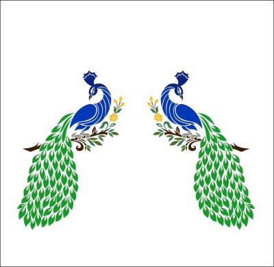 Sahaj Décor 12 inch Two Peacock Wall Sticker|Colorful Peacock Birds RangolI For Home Size 18x12 Self Adhesive Sticker(Pack of 1)