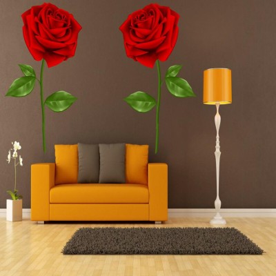 DECORANANTA 24 cm Red rose love flower wall sticker size (24x12inch) Self Adhesive Sticker(Pack of 1)
