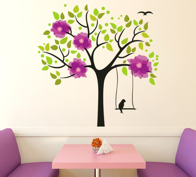 MIIKOR 110 cm Tree With Flowers | Non-Reusable Stickers Self Adhesive Sticker(Pack of 1)