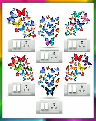 DivineDesigns 13 cm Multicolor Butterflies Self Adhesive Sticker(Pack of 1)