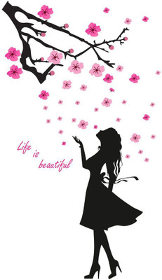 VCREATE DECOR 58 cm Girl with Tree Wall Stricker Self Adhesive Sticker(Pack of 1)
