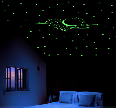 DreamKraft 25 cm Glow in the Dark Radium Moon and Star Stickers Self Adhesive Sticker(Pack of 1)