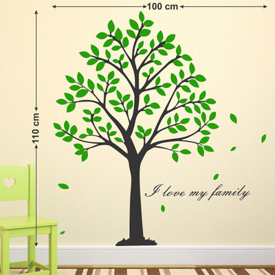 WALLDECORS 81.28 cm TREE WITH COLORFUL LEAVES WITH I LOVE MY FAMILY QUOTE STICKER Self Adhesive Sticker(Pack of 1)