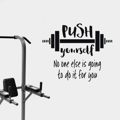 SnappyVinyl 42 cm Push Yourself GYM Quotes Self Adhesive Sticker(Pack of 1)