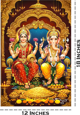 voorkoms 18 inch Lakshmi-Ganesh Wall For Home, Office & Other Places Wall Poster 12x18 Inch Self Adhesive Sticker(Pack of 1)