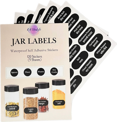 R H lifestyle 2 cm Spice Jar Labels 5 Sheets Printed Waterproof Stickers for Kitchen Container Self Adhesive Sticker(Pack of 1)