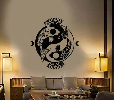 SnappyVinyl 30 cm Carp Yin Yang Symbol Buddhism Self Adhesive Sticker(Pack of 1)