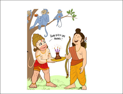 Vijaya enterprises 91 cm Happy birthday prabhu and hanuman tree monkey wall sticker size (66x91 cm) Self Adhesive Sticker(Pack of 1)