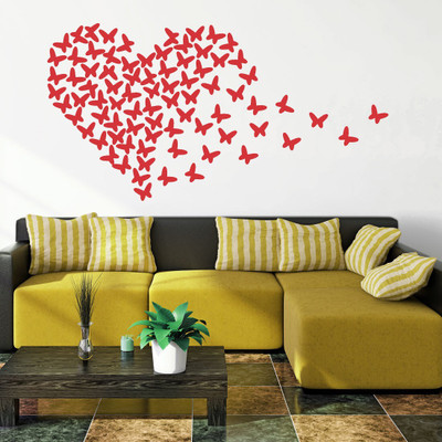 walkart 2.54 cm heart enclosed reddish butterflies getting out design Removable Sticker(Pack of 1)