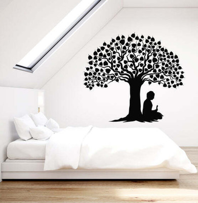 SnappyVinyl 27 cm Buddha Mantra Tree Self Adhesive Sticker(Pack of 1)