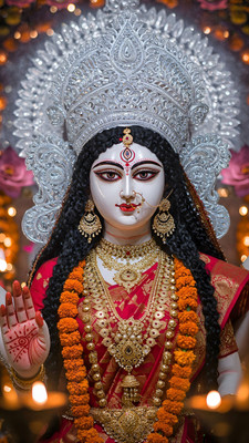 swaroopa 16.5 inch Amba Mata Durga Mata sticker Self Adhesive Sticker(Pack of 1)