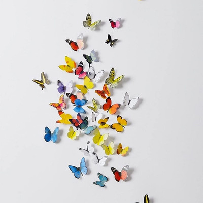 JAAMSO ROYALS 32 cm Multicolour 3D Waterproof Butterfly Wall Sticker Self Adhesive Sticker(Pack of 2)