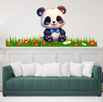 Wall Admire 101 cm Cute panda in Grass Wall Stickers & Murals Size - 101x45cm Self Adhesive Sticker(Pack of 1)