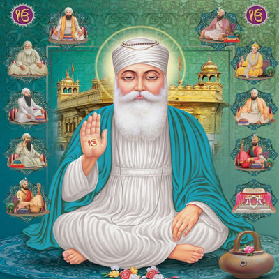 voorkoms 20 cm Guru Nanak Dev Ji Photo Poster Home Décor Wall Décor Puja Room 8x8 Inch Self Adhesive Sticker(Pack of 1)