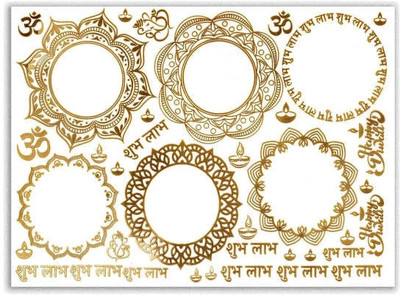 Joy Art 15 cm A5 Mandala Diwali Metal Premium Golden Color Sticker Sheet DIY Craft Self Adhesive Sticker(Pack of 1)