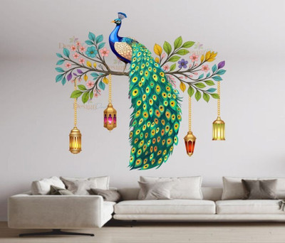 Sk decals bazar 90 cm peacock wall sticker hanging Hanging Lanterns Floral Self Adhesive Sticker(Pack of 1)