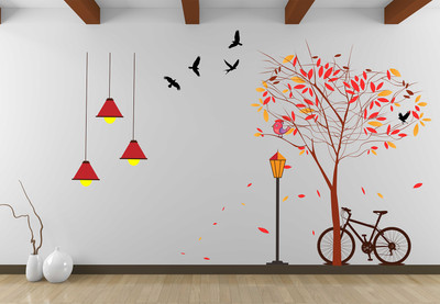 MIIKOR 130 cm Tree and Cycle | Non-Reusable Stickers Self Adhesive Sticker(Pack of 1)