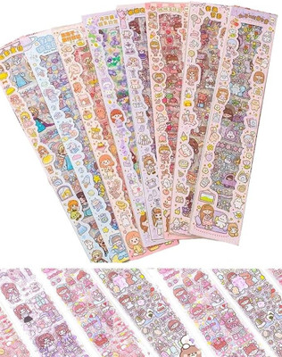 WHITE POPCORN 15 cm Cute Cartoon Theme Kawaii Stickers-20 Pet Sheets Cute Washi Stickers For Project Removable Sticker(Pack of 1)
