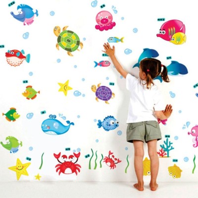 sky decal 58 cm Wall Stickers Underwater Creatures Baby Room (Multi-Colour) Self Adhesive Sticker(Pack of 1)