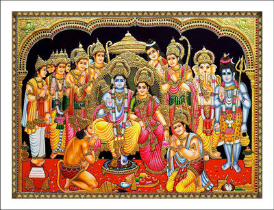 Vijaya enterprises 68 cm Lord ram with sita shree ram darbar poster size (91x68 cm ) Self Adhesive Sticker(Pack of 1)