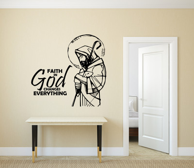 Wallzone 75 cm Jesus Christ With Shepherd|Quotes|Self Adhesive|Removable Self Adhesive Sticker(Pack of 1)