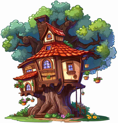 SkyOlla 60 cm Tree House Sticker – Self Adhesive Vinyl Décor for Kids’ Room, Nursery Room Self Adhesive Sticker(Pack of 1)