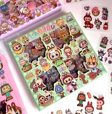 HS ENTERPRISE 25 cm Labubu Cartoon Sticker Pack – 100 Pcs Waterproof Stickers, Random Designs Sent Self Adhesive Sticker(Pack of 100)