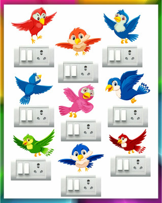 DivineDesigns 13 cm Multicolor Birds on Branch Self Adhesive Sticker(Pack of 1)