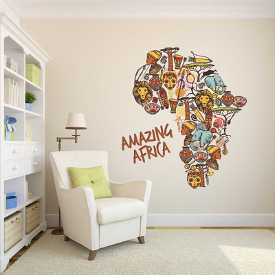 WALLARSH 70 cm African map Self Adhesive Sticker(Pack of 1)