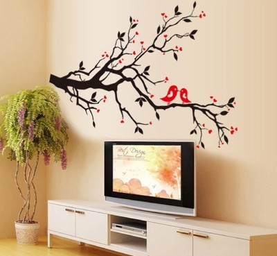 JAAMSO ROYALS 51 cm Love Birds Tree Flower  Wall Sticker Removable Sticker(Pack of 1)