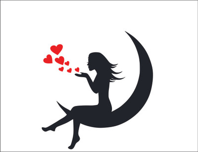 Vijaya enterprises 51 cm Decorative moon girl heart wall sticker Self Adhesive Sticker(Pack of 1)