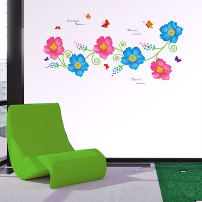 walkart 2.54 cm colourful flowers in horizontal design Removable Sticker(Pack of 1)