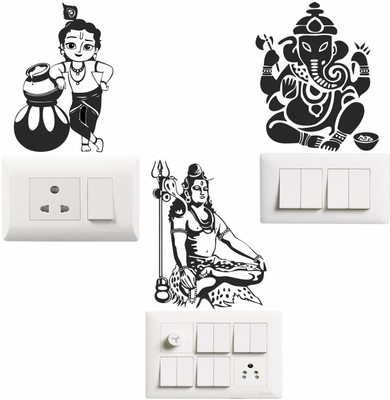 SR ENTERPRISE 7 cm Lord Krishna, Ganesha and Shiva Self Adhesive Sticker(Pack of 1)