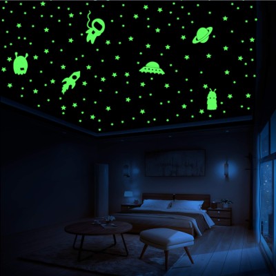 DreamKraft 25 cm Galactic Adventure Glow in the Dark Radium Sticker Set-Featuring Stars Self Adhesive Sticker(Pack of 1)