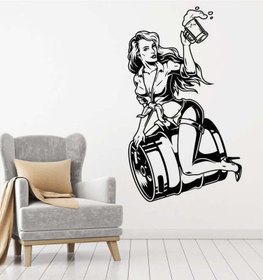 SnappyVinyl 33 cm Pin Up Sexy Girl Sitting Beer Barrel Pu Self Adhesive Sticker(Pack of 1)