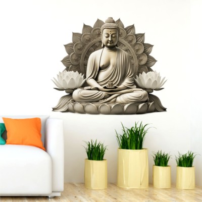 WallHunt 60 cm Meditating Buddha Art Wall Sticker Self Adhesive Sticker(Pack of 1)