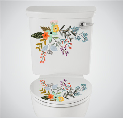 Decor vibe 38 cm color full flowers Toilet Seat Sticker ( Size :- 38 X 33 cm )GDDS91 NEW Self Adhesive Sticker(Pack of 1)