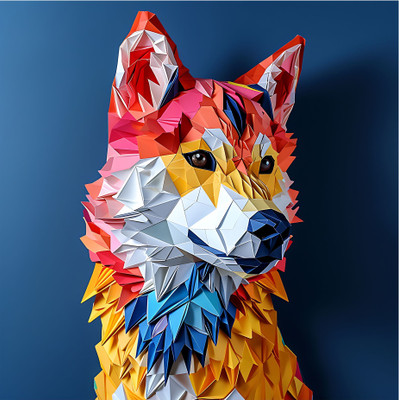 SoFFXia 18 inch Norwegian_Elkhound_Origami 3D Animals Decorative Wall Sticker for Home Self Adhesive Sticker(Pack of 1)