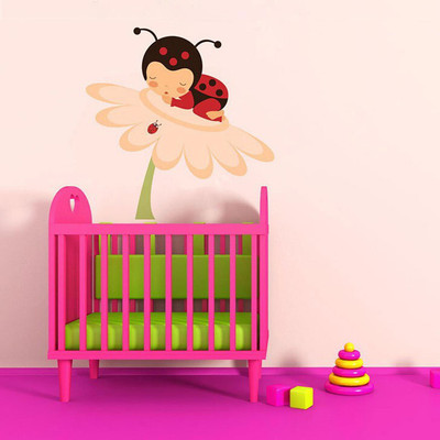 Happy Walls 8 Little Baby Bug on Flower Self Adhesive Sticker(Pack of 1)