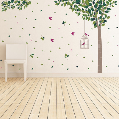 Decor Villa 177.8 cm Decor villa green tree Multicolor Wall Sticker (112 X 70) Inch Removable Sticker(Pack of 1)