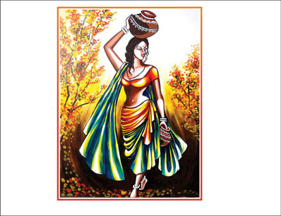 Vijaya enterprises 91 cm Indian village woman without frame Modern for Home poster size (68x91 cm ) Self Adhesive Sticker(Pack of 1)