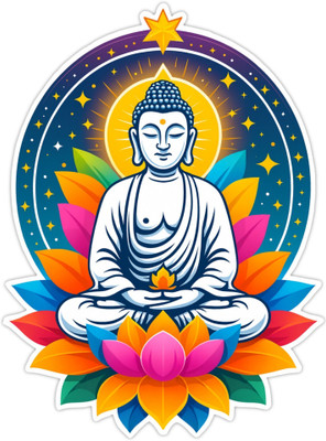 STIXY 12 cm Buddha Lotus Enlightenment Sticker – Water-Resistant Spiritual Decal Self Adhesive Sticker(Pack of 1)